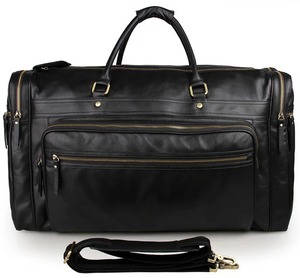 Bolsa de Viaje de Fin de Semana Personalizada, Grande, Reutilizable, Portátil, de Cuero Genuino Negro Ecológico - Product Image 1