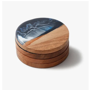 Modern Design Epoxy Resin And Wood <b>Coaster</b> Round matte <b>Blue</b> Color natural wood <b>coaster</b> handmade - Product Image 1