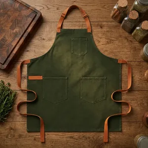 Delantal Clásico Verde de Lona Resistente y Reutilizable con Múltiples Bolsillos para Limpieza - Product Image 1