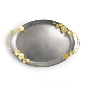 Cena de metal de grado alimenticio que sirve la bandeja de metal de lujo con decoración de flores Golden Best Selling Wedding Used - Product Image 6
