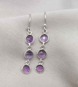 Boucles d'oreilles en améthyste, argent sterling 925, plaqué rhodium, cadeau pour femme - Product Image 4