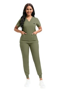 Conjunto médico Vaquero elástico sólido de alta calidad, pantalones unisex para correr, uniforme de enfermería con cuello en V, uniforme de Hospital transpirable - Product Image 3