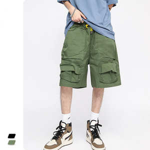 Pantalones cortos Cargo de cintura media para hombre, informales, con cremallera, cierre elástico, liso, teñido, patrón sólido, multibolsillo, holgado, de lona, Anti-UV - Product Image 2