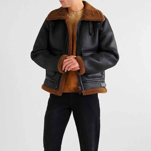 Veste en fourrure classique pour homme, style motard, imperméable, col à capuche, légère, décontractée, en cuir véritable, état neuf, pour homme - Product Image 1