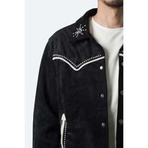 <b>Suede</b> Collared <b>Jacket</b> - Black - Product Image 2