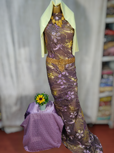 Superior Quality Latest Trending Somalian Maqbal Dirac Velvet Fabric Vibrant Yellow <b>Purple</b> Floral Jacquard Slub Design <b>Dress</b> - Product Image 6