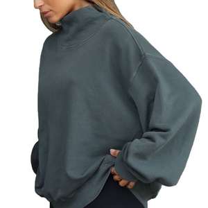 Women's Casual Cotton Fleece <b>Top</b> Oversized <b>Mock</b> <b>Neck</b> sweatshirt Long Sleeves Pullover Sweatshirt for Winter - Product Image 2