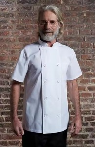 Venta al por mayor Chef abrigo chaqueta de manga corta cocina duradero trabajo uniforme Color sólido impermeable restaurante Chef Chaqueta de algodón - Product Image 3