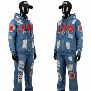 Conjunto de Sudadera con Capucha y Pantalones Deportivos Personalizados, Chándal Informal Unisex de 2 Piezas, Pantalones Deportivos con Cierre y Lavado Ácido - Product Image 2