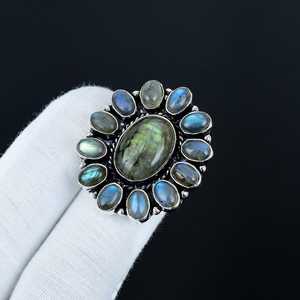 Floral Design Trending Solid 925 Sterling Silver Handmade Wedding <b>Rings</b> Natural <b>Labradorite</b> Flower Shape Gemstone Party Classic - Product Image 1