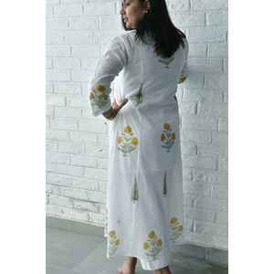 Vestido Kurta de Algodón con Estampado Étnico Mughal para Mujer, Color Marigold Cypress-XS, Largo hasta la Rodilla, Estilo Imperio, Elegante y Transpirable - Product Image 2