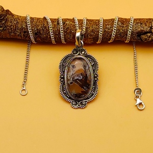 Collar de Plata de Ley 925 hecho a mano, colgante de piedras preciosas de ágata de palo Natural, joyería de moda, sello 925 para regalos de fiesta para niños - Product Image 1