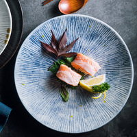 Assiettes rondes en céramique de style japonais de 8 pouces, émaillées bleues, pour la maison, pour steak, salade occidentale, vaisselle en céramique pour restaurant