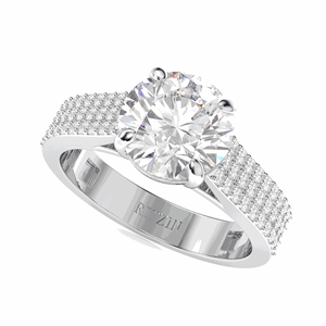 Anillo de compromiso con acentos de solitario de diseño pesado de diamante de corte redondo para mujer - Product Image 3