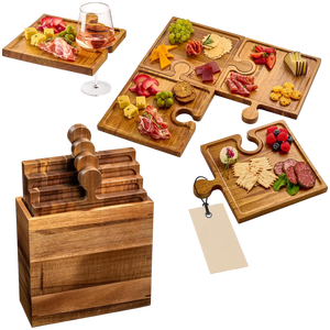 Hot Item <b>Set</b> 4 <b>Wooden</b> Interlocking Puzzle Eco-Friendly Dishwasher Safe Serving Tray Charcuterie Boards Appetizer Tray Parties - Product Image 3
