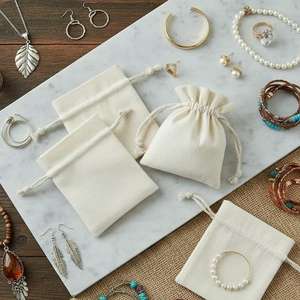 Sacs à cordon personnalisés en toile de coton, emballage écologique, pochette OEM avec logo imprimé pour cadeau de mariage, bijoux - Product Image 4