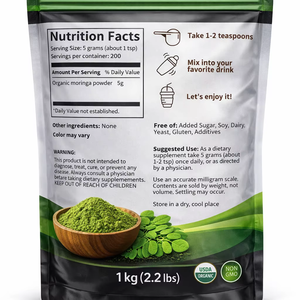 Poudre de feuilles de Moringa 100% naturelle, de qualité alimentaire, biologique, testée en laboratoire, antioxydante, favorisant la digestion, en sachets de 100g, en vrac, durée de conservation de 2 ans - Product Image 1