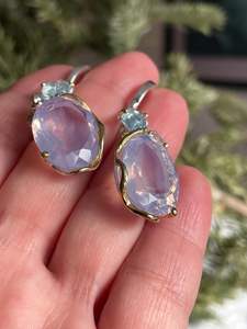 925ต่างหูพลอยโทแพซทัวร์มาลีนลาเวนเดอร์ธรรมชาติเงินสเตอร์ลิงทำด้วยมือทรงรีตัดพลอยสวยงามเหมาะสำหรับงานแต่งงาน - Product Image 5