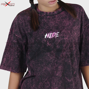 Haute qualité 260 Gsm poids lourd en détresse personnalisé lavage à l'acide unisexe femmes chemise hommes T-shirts 100% coton coupe ample imprimé - Product Image 2