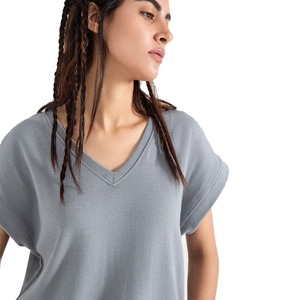 Camiseta extragrande con cuello en V de algodón 220 GSM 100% para mujer, Camiseta corta informal ajustada transpirable ecológica con patrón estampado todo - Product Image 2