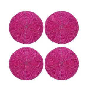 Lujo vidrio limón con cuentas escritorio decorativo Funky taza alfombras hecho a mano punzón aguja bebida posavasos mano copetudo taza de la India hecho a mano - Product Image 2