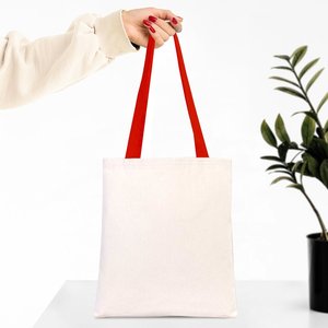 Canvas and PU 14 X 16 (35x40 Cm) <b>Purse</b> with <b>Red</b> Handles Open Closure Embroidery and Letter Decoration for Summer and Autumn - Product Image 1