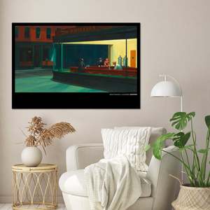 Edward Hopper's Nighthawks <b>Poster</b> Modern Design Black <b>Frame</b> Paper Wall Art - Product Image 1