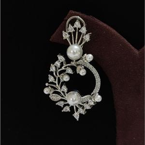 Stylish <b>Silver</b> Plated Zircon Spark <b>Earrings</b> With <b>Pearl</b> for Party and Party Wear Fashion Accessories with Zircon Stone - Product Image 1