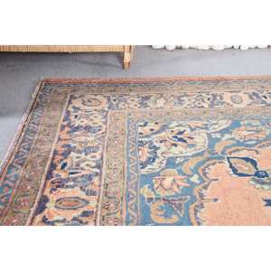 พรมเย็บปะติดปะต่อกันแบบวิสคอสขนสัตว์เปอร์เซียวินเทจขนาด7.3x9.9ฟุตสีน้ำเงินทำด้วยมือสีเบจออบัสสันสำหรับวัยรุ่นสี่เหลี่ยมโถงทางเดินสำหรับน้ำยาง - Product Image 2