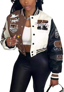 Chaqueta universitaria de lana recortada de diseñador para mujer, abrigo Rosa personalizado transpirable con Chaqueta corta de invierno estilo Letterman - Product Image 4