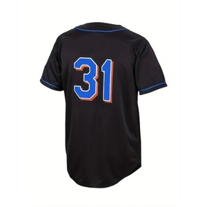 Camisa bordada de bloque de color para hombre-Jersey de béisbol abotonado ultra cómodo y transpirable para ropa de hombre - Product Image 4