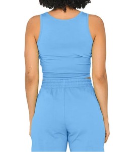 Camiseta sin mangas corta básica para mujer, verano, punto corto acanalado, logotipo personalizado, cuello redondo, ropa esencial para mujer, venta al por mayor - Product Image 2