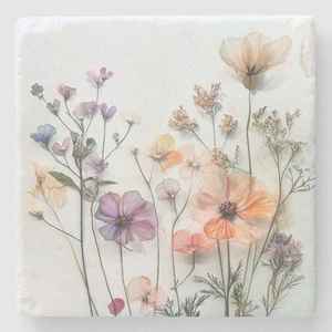 Boho Marble Coaster Wildflower Design Handmade Spring Home Decor - Product Image 4