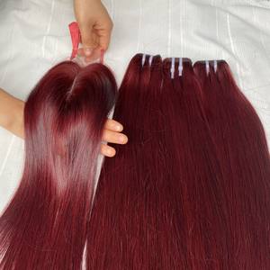 ช่อผมมนุษย์แบบมัดผมตรงสีเบอร์กันดี - Product Image 3