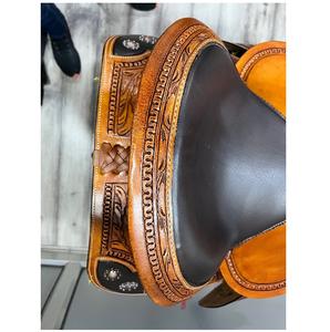 Selle de cheval occidentale tan/marron de haute qualité en cuir indien de meilleure qualité avec arbre en plastique de conception d'outillage - Product Image 6