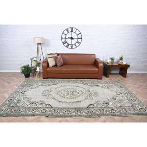 พรมตุรกีขนาด 6.1x10.2 ฟุต พรมวินเทจขนาดใหญ่ พรมขนสัตว์ลายทางสีขาว - Product Image 2