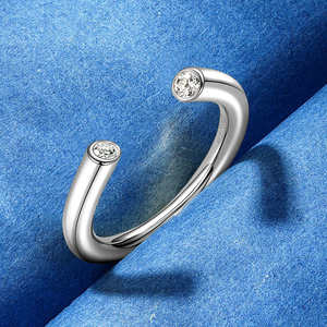 Bague de fiançailles et de mariage pour femme, design de niche ajustable, 2 pierres, argent 925, 2,5 mm, moissanite, Toi et Moi - Product Image 3