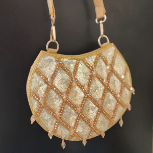 Bolso de noche hecho a mano con cuentas de gamuza con perlas y cadenas para mujer, bolso de mano PARA CENA DE BODA DE exportadores indios - Product Image 1