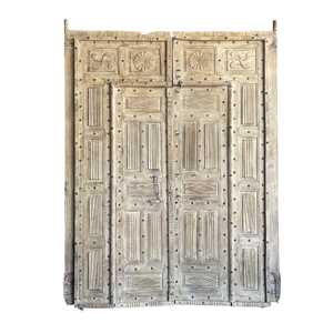 Porte en bois massif artisanale vintage, panneaux sculptés, cadre original, design traditionnel antique, art indien, marque Rajasthan - Product Image 2