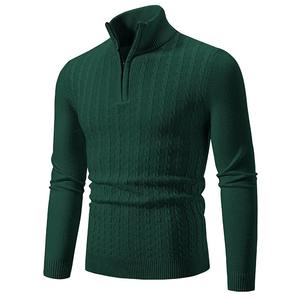 Nuevo jersey para hombre, suéter cálido de Color sólido con media cremallera, suéter de manga larga con cuello en V, sudaderas de punto para hombre, Top de invierno - Product Image 2
