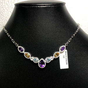 Sterling 925 Silver 3 Piece Necklace & <b>Earring</b> Set with Natural Amethyst <b>Citrine</b> Blue Topaz Beautiful & Unique for Any Occasion - Product Image 1