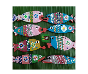 Poisson en bois Vietnam décor de poisson en bois fait à la main poisson en bois écologique acrylique peint tenture murale décoration en bois magnétique - Product Image 1