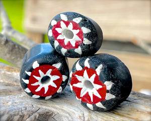 Wholesale Bulk <b>Large</b> Black Chevron Lampwork Glass <b>Beads</b> Matte Finish for Creative Jewelry Making & Crafting Designs - Product Image 1