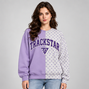 Sudadera de cuello redondo con lunares en lavanda y gris claro para mujer, estilo universitario, larga, Trackstar OEM Private Label - Product Image 1