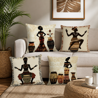 Housse de coussin décorative en polyester doux, motif art moderne africain, tête de femme africaine avec foulard, pour salon