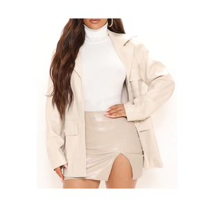 Chaqueta de cuero liso para mujer, nuevo diseño - Product Image 3