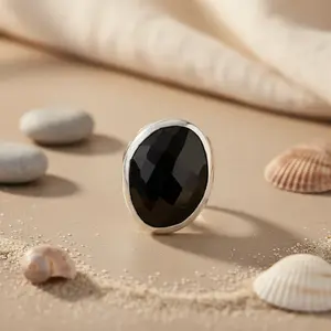 Anillo de Ónice Plateado para Hombre, Elegante Joyería de Piedra Negra con Piedras Preciosas Sueltas - Product Image 2