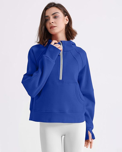 Sudadera con Capucha Personalizada de Alta Calidad para Mujer, Forrada de Felpa, con Media Cremallera, de Algodón, Cálida para Invierno, con Bolsillo para el Pulgar - Product Image 6