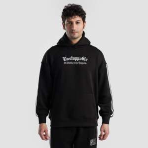<b>Unstoppable</b> Black French Terry Hoodie 100% Cotton Acid <b>Washed</b> with Silk Screen Printing & 3D Embroidery Streetwear Xxs Size - Product Image 2