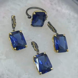 Ensemble de bijoux fins en argent sterling 925 fait main, style classique, plaqué or noir, design vintage d'Istanbul - Product Image 1